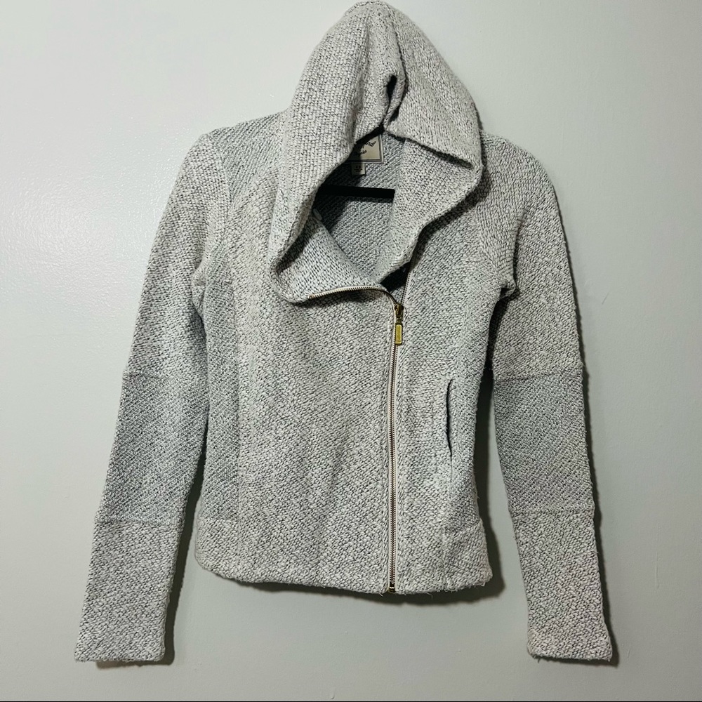 Lucky Brand Hooded Moto Knit Light Gray Jacket Size XS